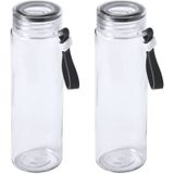 4x Stuks glazen waterfles/drinkfles transparant met schroefdop zwart handvat 420 ml - Drinkflessen
