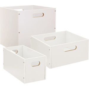 Set van 3x stuks opbergmanden/kastmanden 7/14/29 liter wit van hout 31 cm - Opbergboxen - Vakkenkast manden