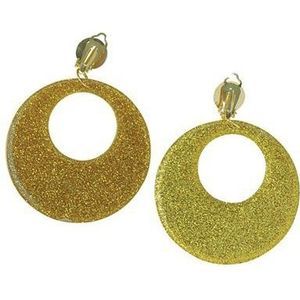 Hippie oorbellen met glitter goud - Verkleedsieraden