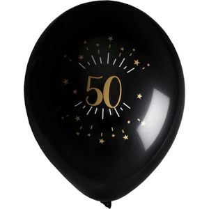 Verjaardag leeftijd ballonnen 50 jaar - 8x - zwart/goud - 23 cm - Abraham/Sarah feestartikelen - Ballonnen