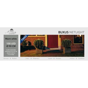 2x stuks buxus verlichting lichtnet met timer 100 lampjes warm wit 90 cm - kerstverlichting lichtnet