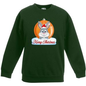 Kersttrui Merry Christmas konijn kerstbal groen kinderen - kerst truien kind