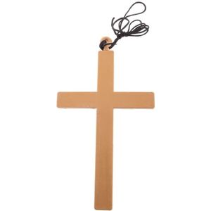 Verkleed artikel nonnen/priester ketting met groot kruis 23 cm - Verkleedsieraden