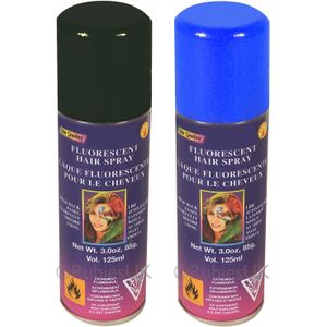 Haarverf/haarspray - 2x - blauw/zwart - spuitbus - 125 ml - Carnaval/halloween - Verkleedhaarkleuring