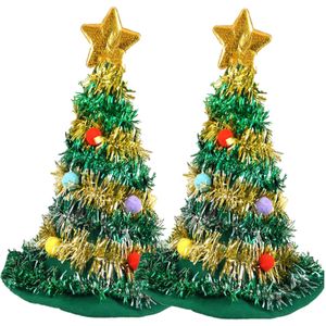 Kerstboom hoeden/mutsen - 2x st - 43 cm - groen - volwassenen - kersthoed/muts - Kerstmutsen