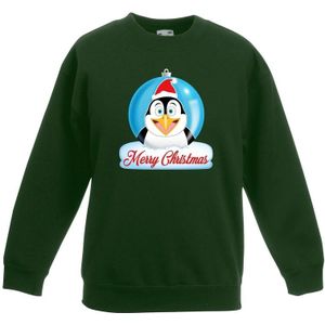 Kersttrui Merry Christmas pinguin kerstbal groen kinderen - kerst truien kind