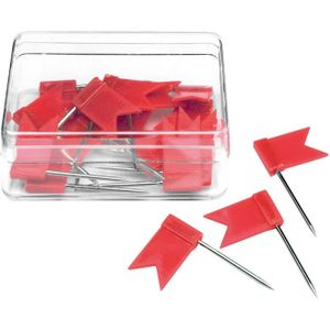 Punaise vlaggetjes - 20x - voor prikbord/memobord/wereldkaart - rood - Punaises