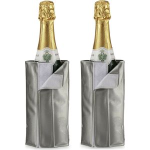 Wijnkoeler/flessenkoeler/koelhoud hoesje - 2x - voor flessen -  wijn/water/champagne - 18 cm - Koelelementen