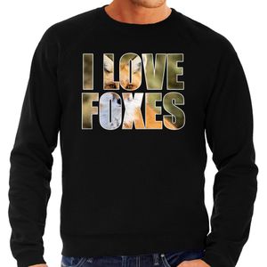 Tekst sweater I love foxes met dieren foto van een vos zwart voor heren - Sweaters
