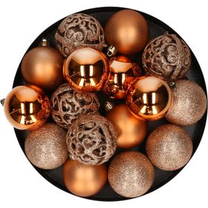 Kerstballen - koper - 16x stuks - 6 cm - kunststof - mix - Kerstbal