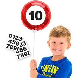Leeftijd 10 jaar verjaardag versiering folieballon met leeftijd cijfers stickers 23 cm - Ballonnen