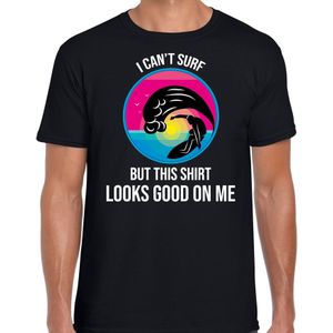 I cant surf but this shirt looks good on me - fun tekst t-shirt zwart voor heren - Feestshirts