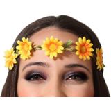 Verkleed haarband met bloemen - 6x - geel - meisjes/dames - Hippie/Flower Power - Verkleedhaardecoratie