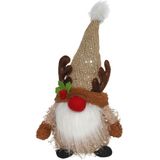 Pluche kerst gnomes - 2x st - rendieren - H36 cm - decoratie pop - bruin/goud - Kerstman pop