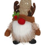 Pluche kerst gnomes - 2x st - rendieren - H36 cm - decoratie pop - bruin/goud - Kerstman pop