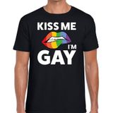 Kiss me i am gay t-shirt zwart voor heren - Feestshirts
