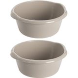 2x stuks kunststof teiltje/afwasbak rond 25 liter zacht beige - Afwasbak