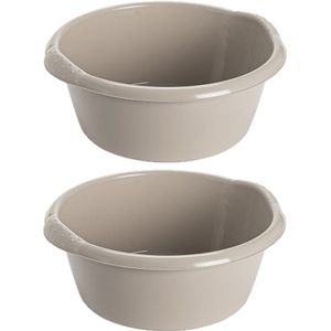 2x stuks kunststof teiltje/afwasbak rond 25 liter zacht beige - Afwasbak