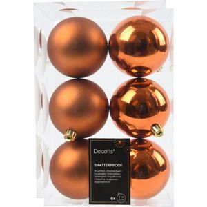 Decoris kerstballen - 18x stuks - 8 cm - koper/cognac bruin - kunststof - Kerstbal