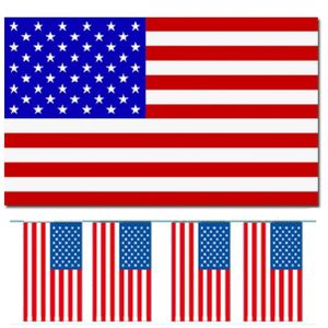 Bellatio Decorations - Vlaggen versiering set - USA/Amerika - Vlag 90 x 150 cm en vlaggenlijn 4 mete - Vlaggen