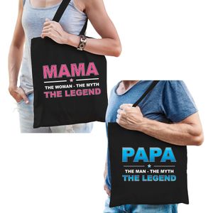 Mama en Papa the legend tasje - Cadeau tassen set voor Papa en Mama - Feest Boodschappentassen