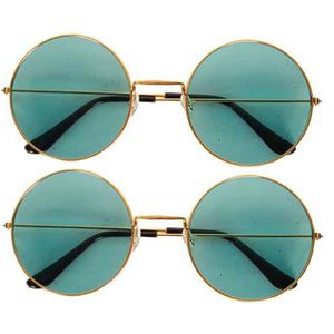2x stuks Hippie Flower Power Sixties ronde glazen zonnebril groen - Verkleedbrillen