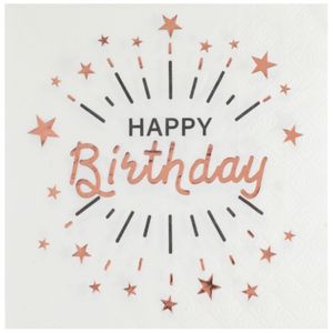 Verjaardag feest servetten happy birthday - 10x - rose goud - 33 x 33 cm - Feestservetten