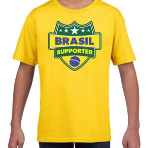 Brazilie /Brasil schild supporter  t-shirt geel voor kinderen - Feestshirts