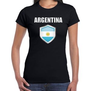 Argentinie landen supporter t-shirt met Argentijnse vlag schild zwart dames - Feestshirts