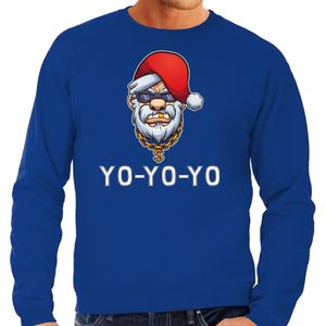 Grote maten Gangster / rapper Santa foute Kersttrui / outfit blauw voor heren - kerst truien