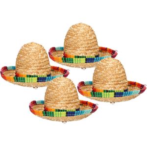 Mexicaanse mini Sombrero hoedje op diadeem - 4x - carnaval/verkleed accessoires - multi kleuren - st - Verkleedhoofddeksels