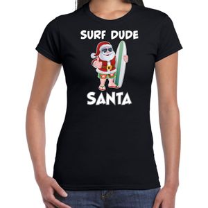 Surf dude Santa fun Kerstshirt / outfit zwart voor dames - kerst t-shirts