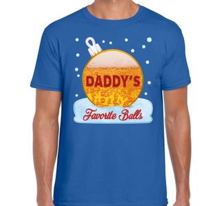 Blauw fout kerstshirt / t-shirt Daddy his favorite balls met bierprint voor heren - kerst t-shirts