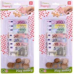 Papieren en munten speelgeld - 2 pakjes - winkeltje spelen voor kinderen