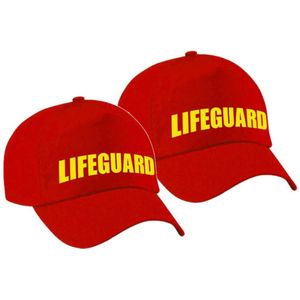 2x stuks lifeguard / strandwacht verkleed pet rood voor kinderen - Verkleedhoofddeksels