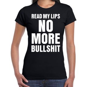 Read my lips NO MORE bullshit fun tekst t-shirt zwart dames - Feestshirts