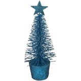 Set van 4x stuks mini kerstboompjes in de kleur blauw 15 cm - Kunstkerstboom