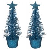 Set van 4x stuks mini kerstboompjes in de kleur blauw 15 cm - Kunstkerstboom