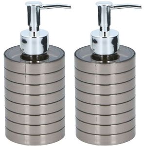 2x Zeeppompjes/zeepdispensers 300 ml zilver - Zeepdispensers met pompje zilverkleurig 2 stuks