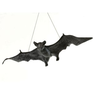 Nep vleermuis - 58 cm - hangend - zwart - Horror/griezel thema decoratie dieren - Feestdecoratievoorwerp