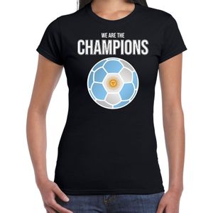 Argentinie WK supporter t-shirt we are the champions met Argentijnse voetbal zwart dames - Feestshirts