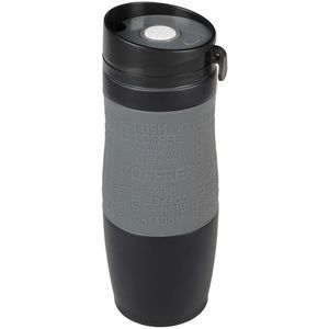 Thermosbeker/warmhoudbeker grijs/zwart 380 ml - Thermo koffie/thee isoleerbekers dubbelwandig met schroefdop