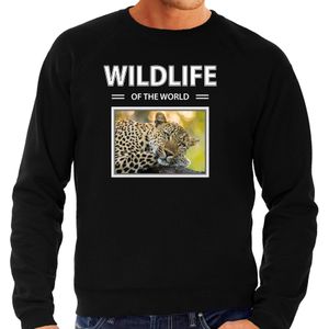 Luipaard sweater / trui met dieren foto wildlife of the world zwart voor heren - Sweaters