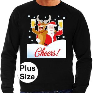 Plus size zwarte foute kersttrui / sweater proostende kerstman/rendier voor heren - kerst truien