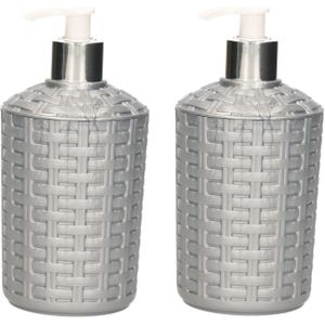 2x Zeep pompjes zilver geweven - 16 cm - Zeeppompjes/zeepdispensers - Badkamer, toilet en keuken