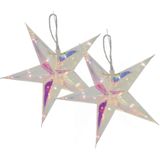 Svenska Living Verlichte kerststerren - 2x - zilver iriserend- 26 cm - op batterij