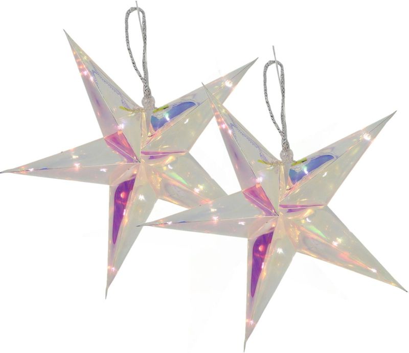 Svenska Living Verlichte kerststerren - 2x - zilver iriserend- 26 cm - op batterij