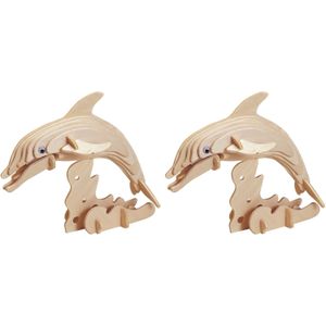 2x stuks houten dieren 3D puzzel dolfijn - Speelgoed bouwpakket 23 x 18,5 x 0,3 cm.