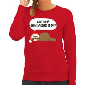 Luiaard Kerstsweater / outfit Wake me up when christmas is over rood voor dames - kerst truien