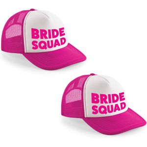 6x stuks roze fuchsia/ wit Bride Squad snapback cap/ truckers pet dames - Vrijgezellenfeest petjes - Verkleedhoofddeksels